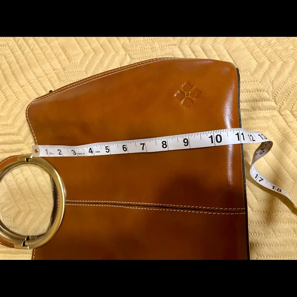 Patricia Nash Saddle Brown Leather Satchel with Gold Ring Handles